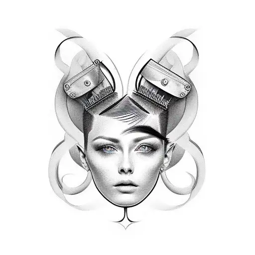 mirror,haircuts, scissor,heart line beats for barber tattoo design idea