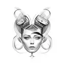 mirror,haircuts, scissor,heart line beats for barber tattoo design idea