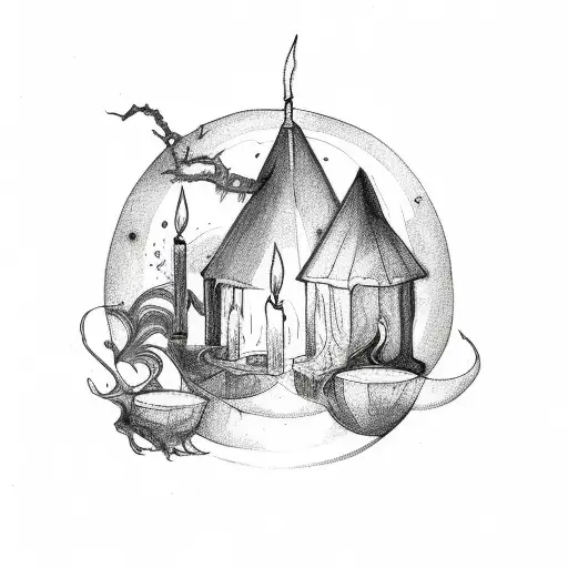 witchy candle tattoo design idea