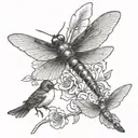 dragonfly and hummingbird tattoo design idea