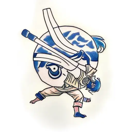 kola dressed as karate kid with the same swards as Miyamoto Musashi  tattoo design idea