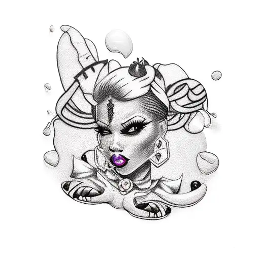 sexy black full body pin up voodoo theme and voodoo themed background tattoo design idea