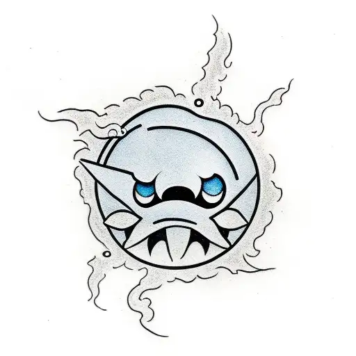 angry pacman chasing a ghost with a snowblower tattoo design idea