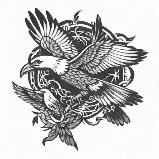 outline of eagle, dove, sparrow, and raven flying tattoo design idea