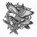 outline of eagle, dove, sparrow, and raven flying tattoo design idea