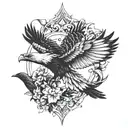 outline of eagle, dove, sparrow, and raven flying tattoo design idea