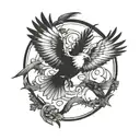 outline of eagle, dove, sparrow, and raven flying tattoo design idea