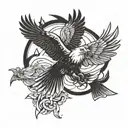 outline of eagle, dove, sparrow, and raven flying tattoo design idea