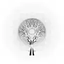 tree of life silhouette  with geometric patterns around it and in the background and some minimal fine line work  tattoo design idea