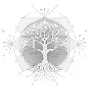 tree of life silhouette  with geometric patterns around it and in the background and some minimal fine line work  tattoo design idea