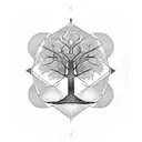 tree of life with geometric patterns and some fine line tattoo design idea