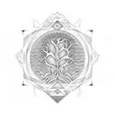 tree of life with geometric patterns and some fine line tattoo design idea
