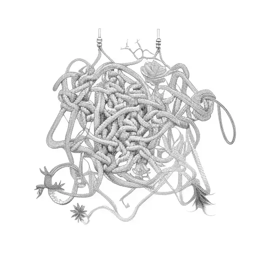 A chain bondage-inspired artwork intertwining elements of plants tattoo design idea