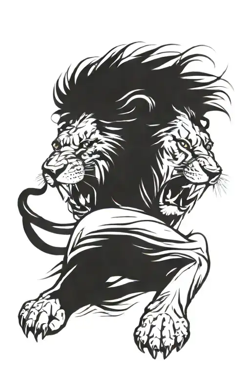 make the face of a lion growling and show one paw sticking out its claws in the foreground tattoo design idea