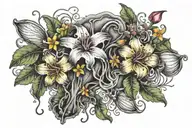 jamaica map with jelly fish and hibicus flowers growing tattoo design idea