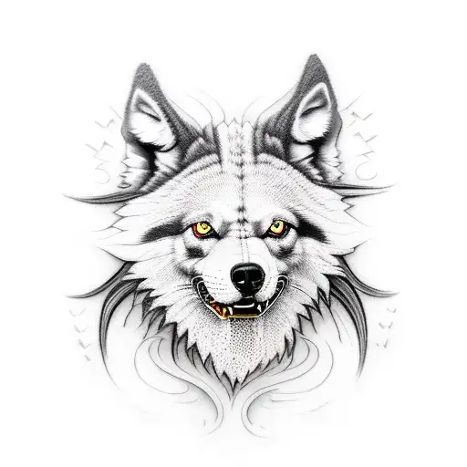 lobo con cria cachorro tattoo design idea