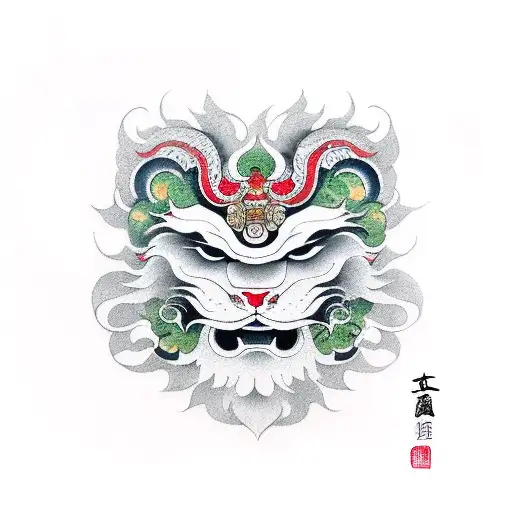  chinese guardian lion tattoo design idea