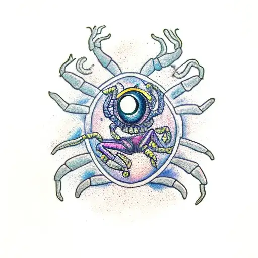 scorpion with eye in the abdomen. bluebonnets in the backround tattoo design idea
