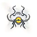 scorpion with eye in the abdomen. bluebonnets in the backround tattoo design idea