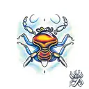 scorpion with eye in the abdomen. bluebonnets in the backround tattoo design idea