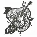 A guitar with intricate musical notes forming the shape of a stingray swimming in the deep sea tattoo design idea