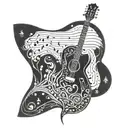 A guitar with intricate musical notes forming the shape of a stingray swimming in the deep sea tattoo design idea