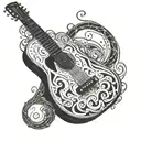 A guitar with intricate musical notes forming the shape of a stingray swimming in the deep sea tattoo design idea