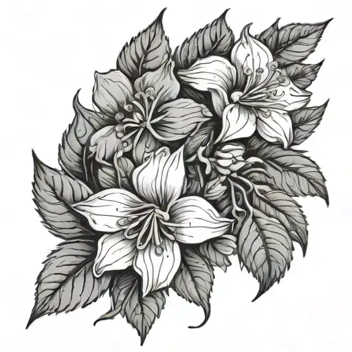 A botanical illustration of a native wildflower of Iowa intertwined with vines and leaves tattoo design idea
