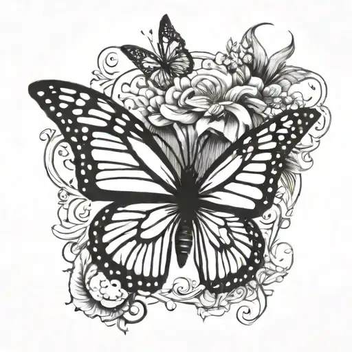 monarch butterfly flying tattoo design idea