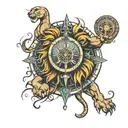 Lion with compass and broken clock tattoo design idea