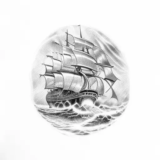ship in storm with kraken tattoo design idea