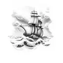 ship in storm with kraken tattoo design idea