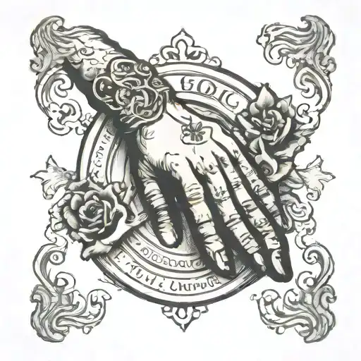 praying hands with frame and "Dear God forgive those who doubt me" tattoo design idea