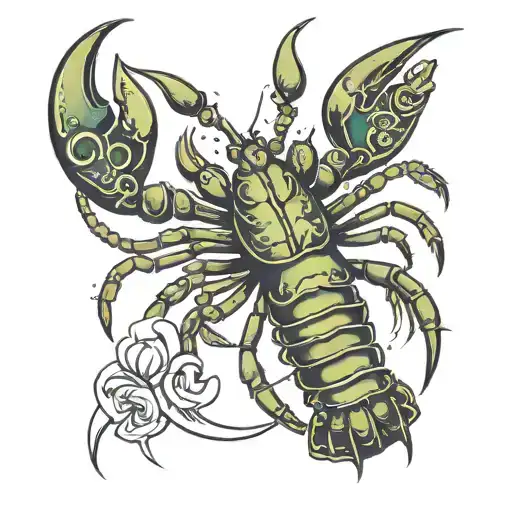 lobster with virgo zodiac sign tattoo design idea