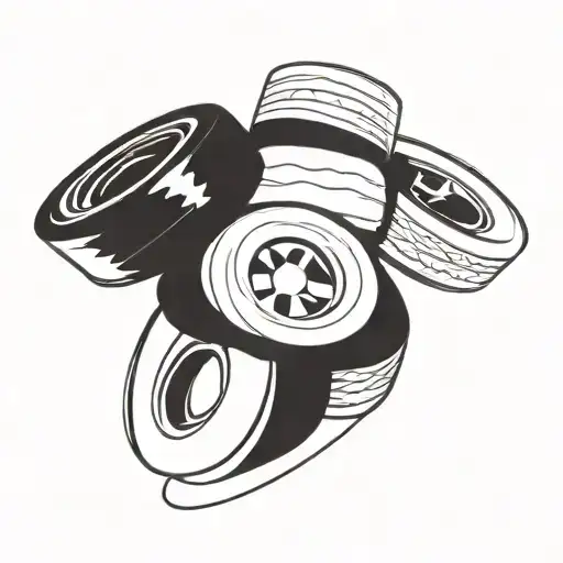 stack of three nascar tires, with one tire leaning against them  tattoo design idea
