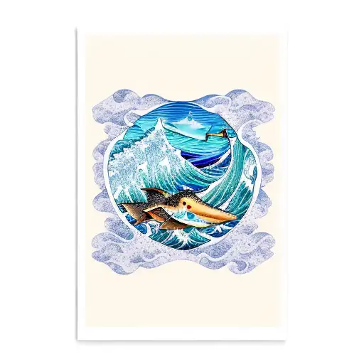 Ocean Wave with stingray tattoo design idea