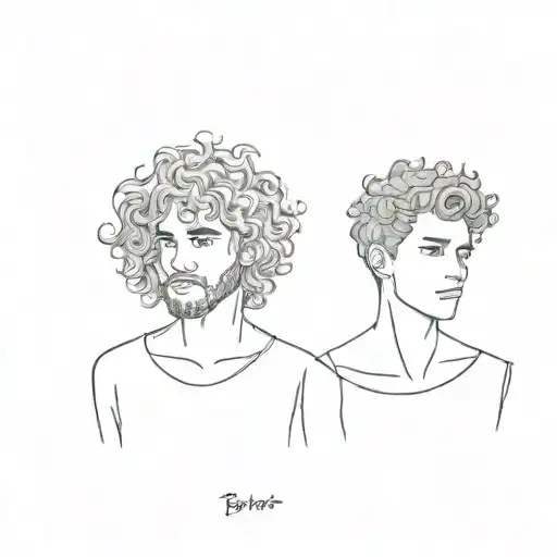 brothers two years apart in age curly hair line art   tattoo design idea