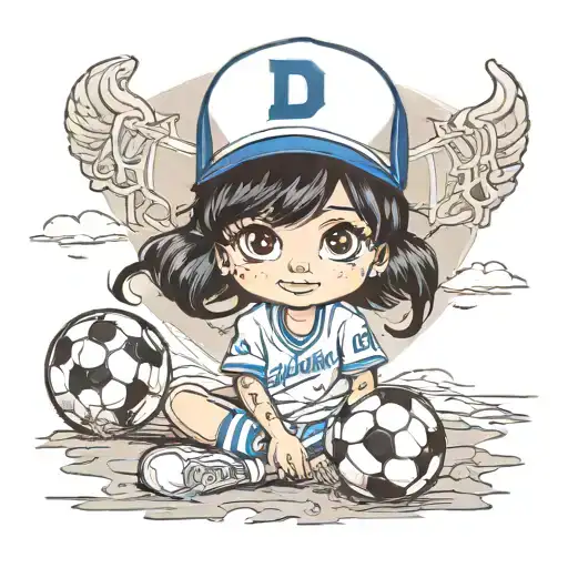 little girl soccer uniform dodgers hat on lots of freckles black hair big eyes   tattoo design idea