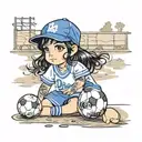 little girl soccer uniform dodgers hat on lots of freckles black hair big eyes   tattoo design idea
