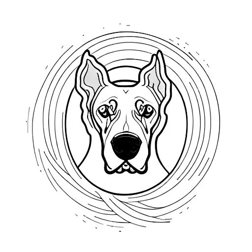 A minimalist silhouette of a Great Dane sitting under a full moon tattoo design idea