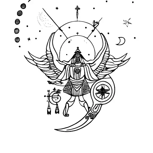 A celestial Sphinx with the moon as its eyes tattoo design idea