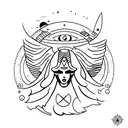 A celestial Sphinx with the moon as its eyes tattoo design idea
