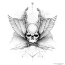 la palabra C.R.O con alas de demonio y una areola de angel y abajo escrito en cursiva Con más Ojeras que Amor tattoo design idea