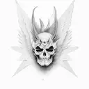 la palabra C.R.O con alas de demonio y una areola de angel y abajo escrito en cursiva Con más Ojeras que Amor tattoo design idea