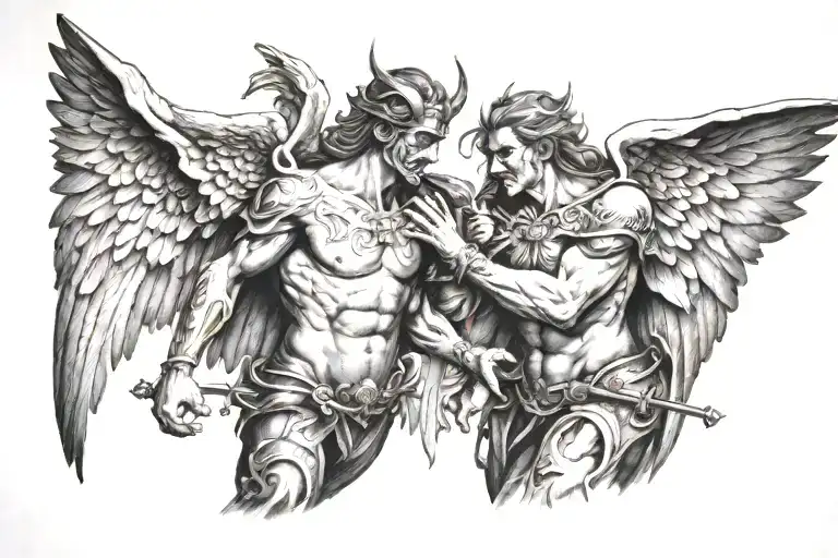 war between angels and demons in heaven and finding tattoo design idea