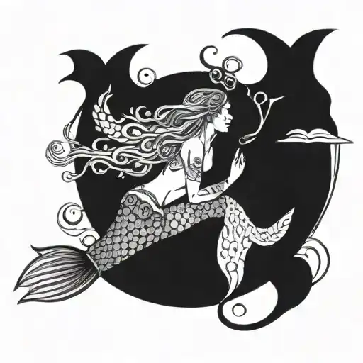 mermaid swimming reference indigenous culture Brazil  tattoo design idea