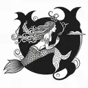 mermaid swimming reference indigenous culture Brazil  tattoo design idea