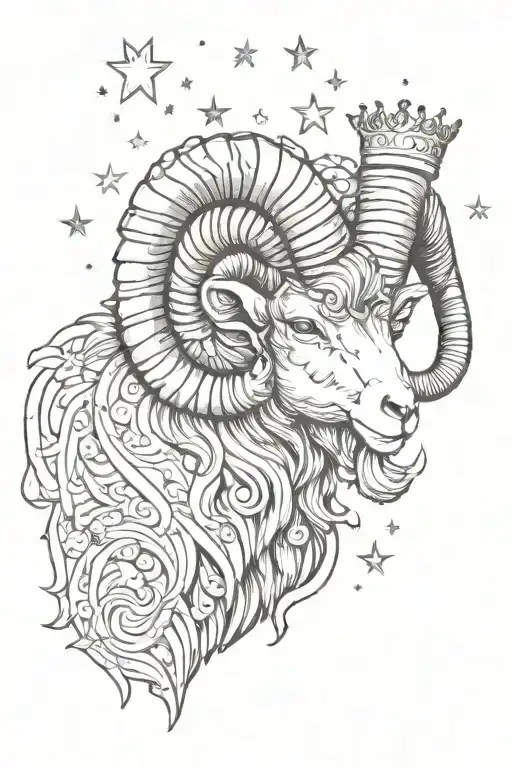Aries ram with a crown of stars, embodying strength and leadership qualities tattoo design idea