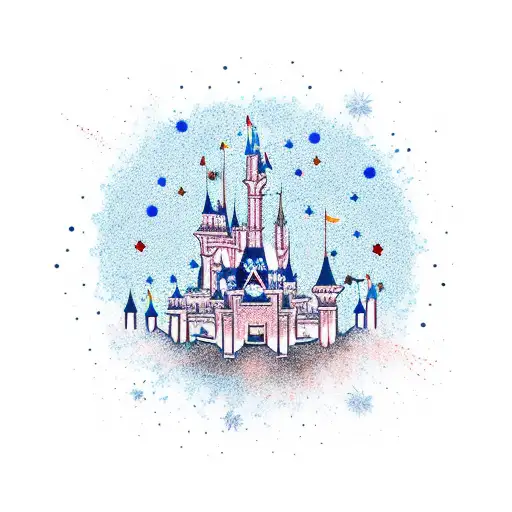 Disney Fireworks in background with Mickey head Silhouette Boy and Girl in front  tattoo design idea