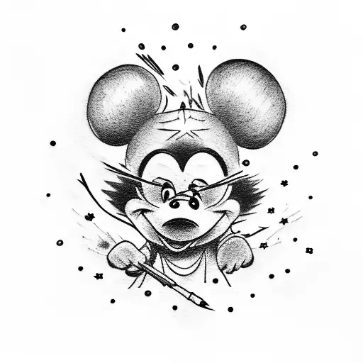 Create a small tattoo with Disney Fireworks, Mickey head Silhouette Boy and Girl  tattoo design idea